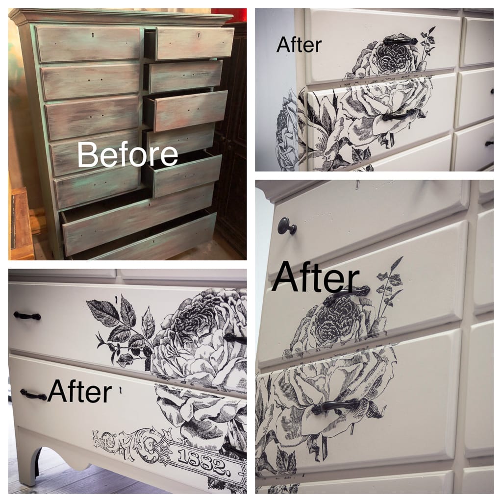 painted chest of drawers with transfer