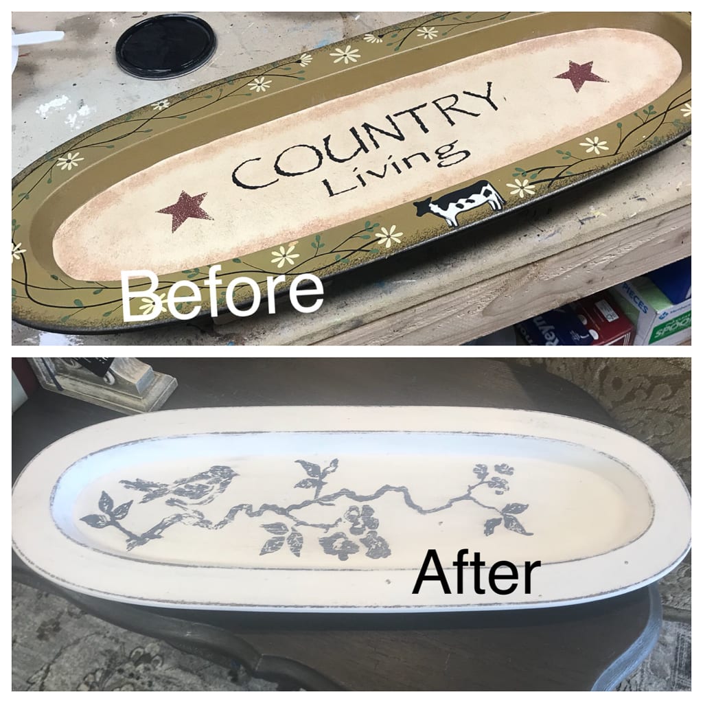 painted tray - stamp design