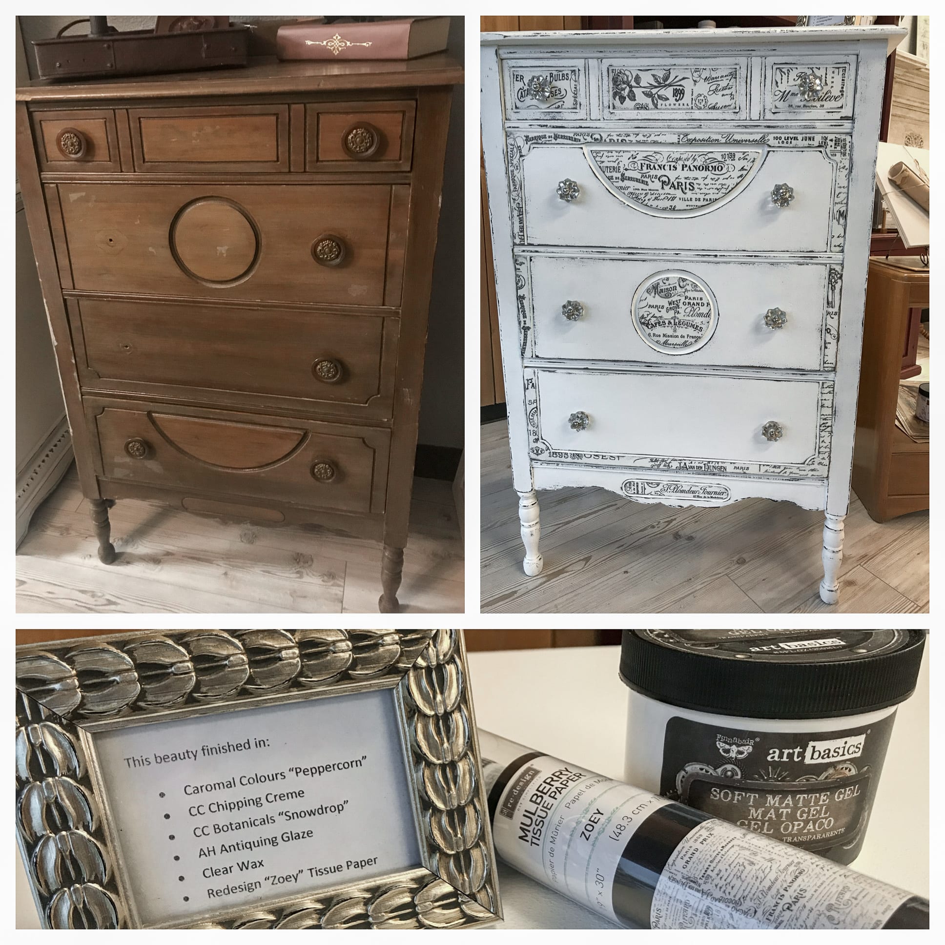 Painted / decoupaged vintage chest of drawers