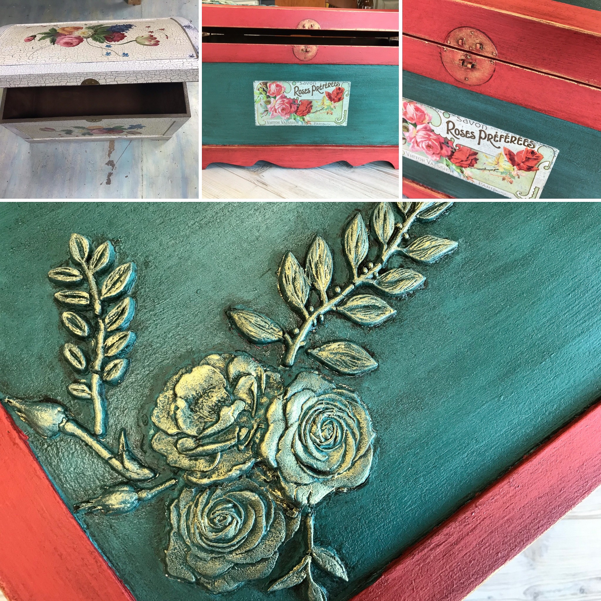 Painted trunk with appliques