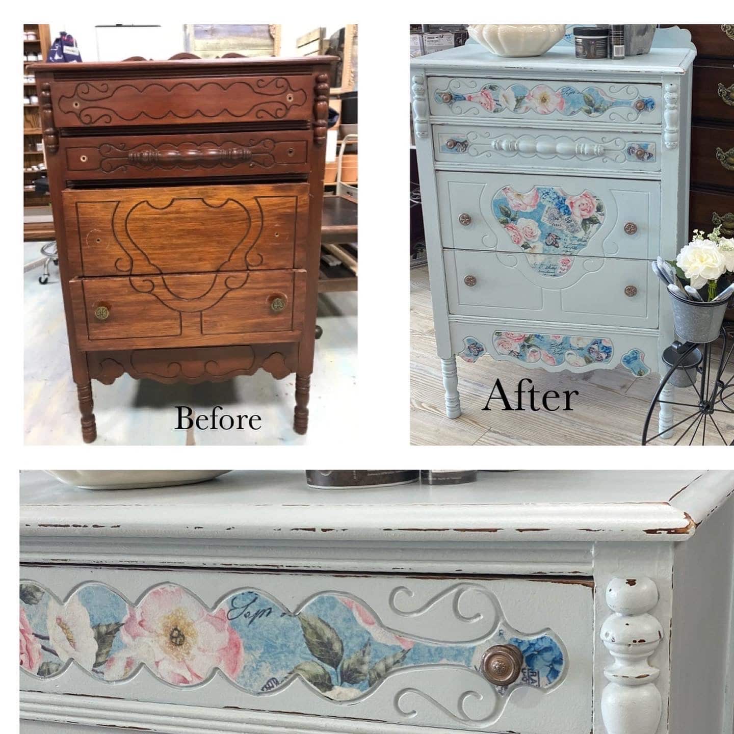 Painted /Decoupaged Antique Chest of Drawers