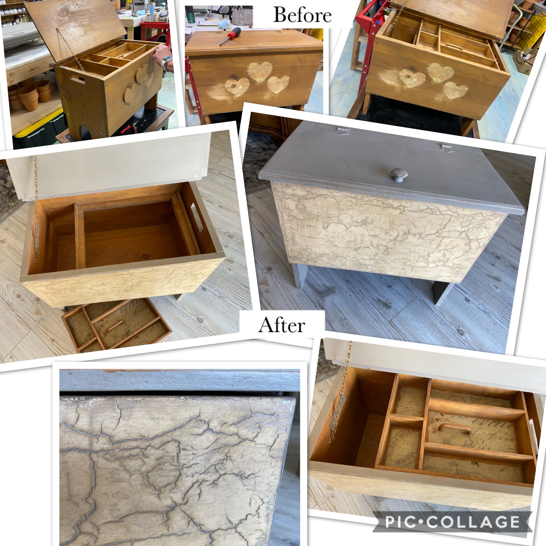 Pine Sewing Box with Plaster
